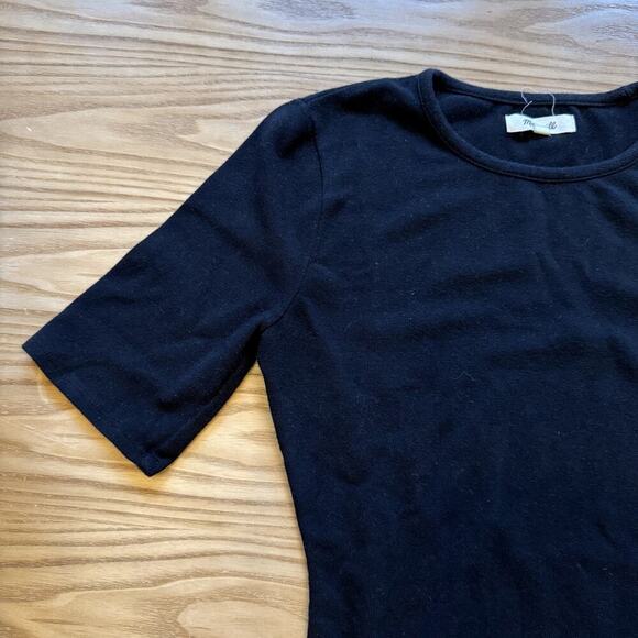 Madewell Crewneck Short Sleeve Thong Bodysuit Black Size Medium Ribbed - Picture 2 of 4